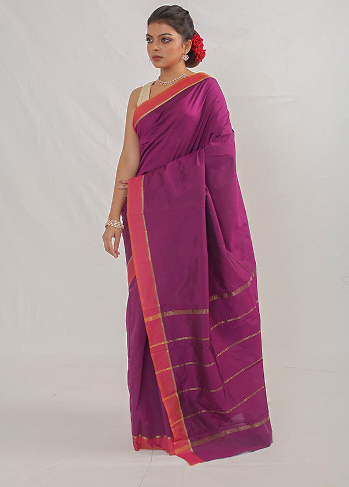 Purple Kanjivaram Silk Saree With Blouse Piece - Indian Silk House Agencies