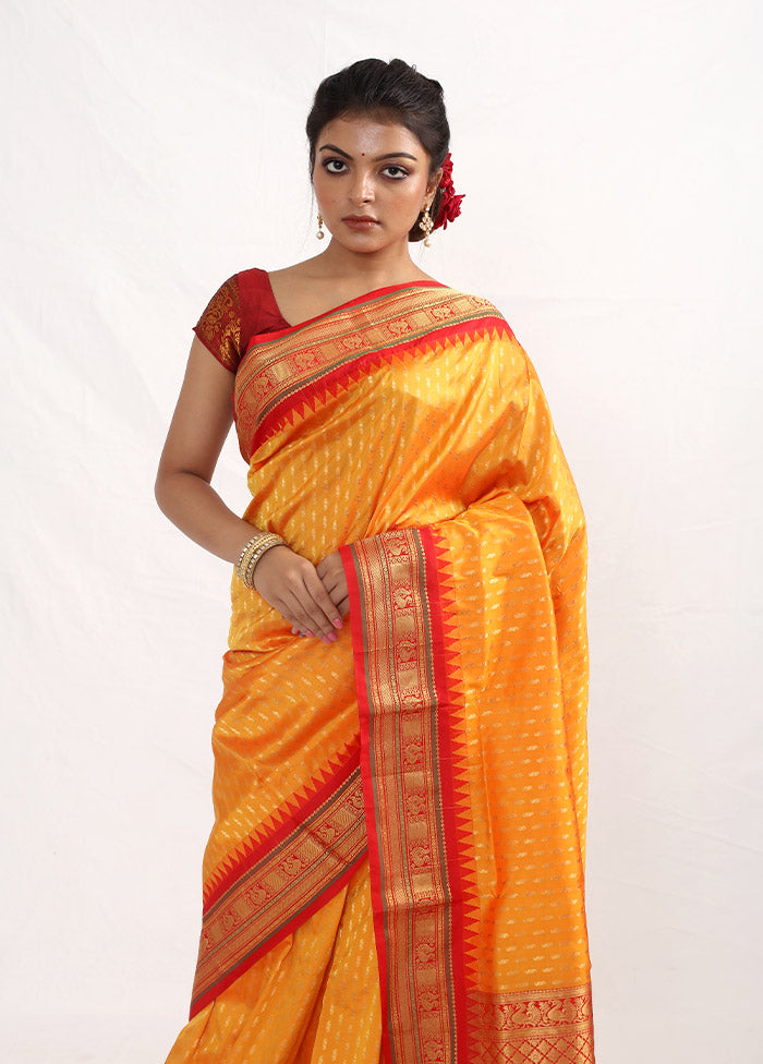 Orange Kanjivaram Pure Silk Saree With Blouse Piece - Indian Silk House Agencies