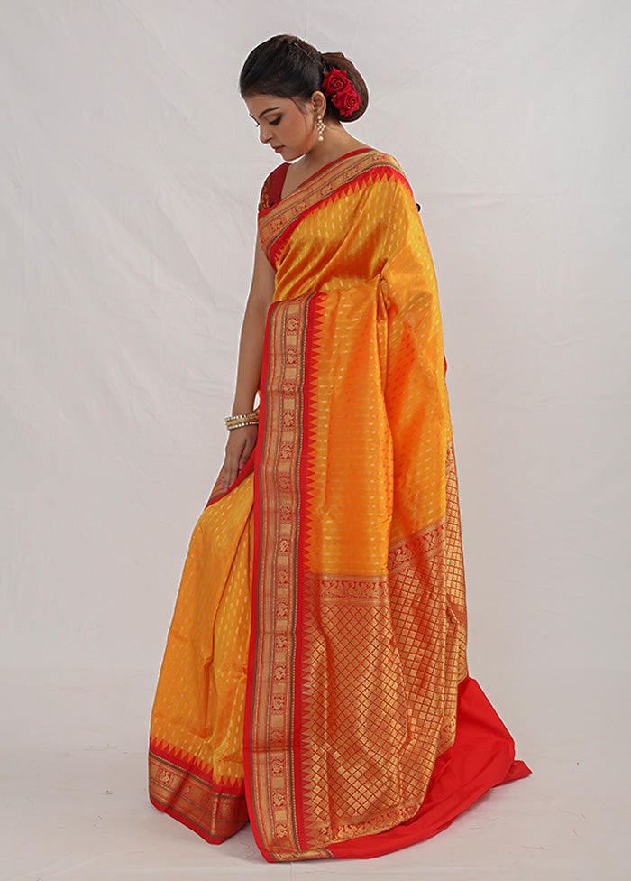 Orange Kanjivaram Pure Silk Saree With Blouse Piece - Indian Silk House Agencies