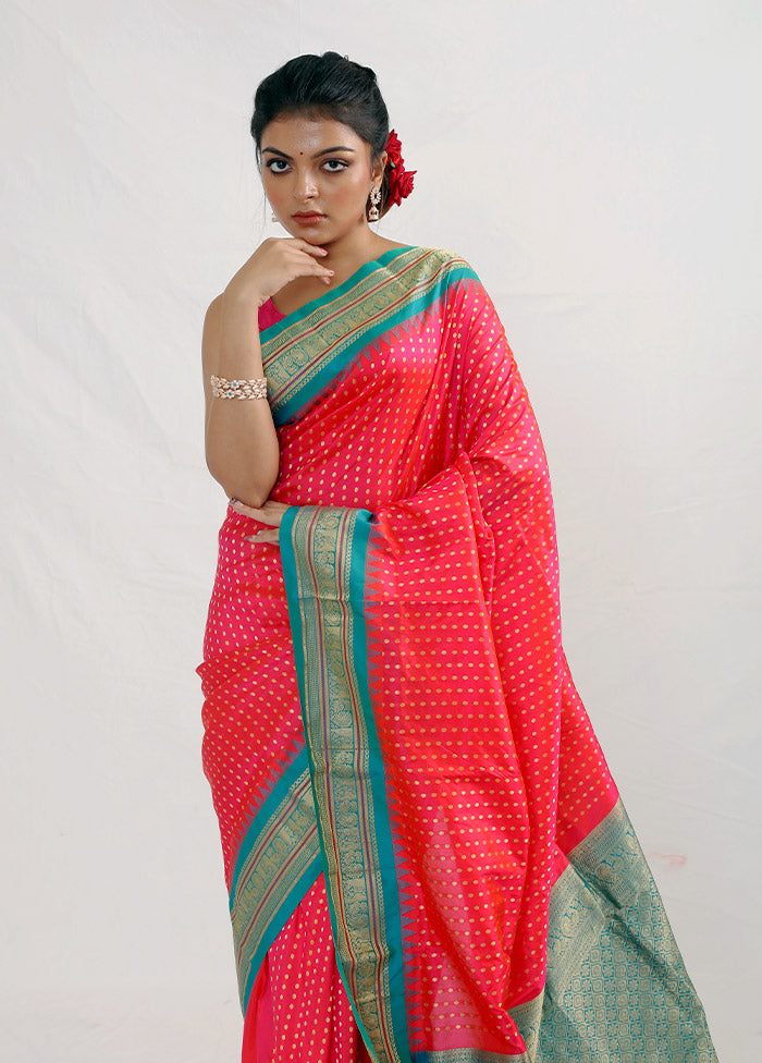 Pink Kanjivaram Pure Silk Saree With Blouse Piece - Indian Silk House Agencies