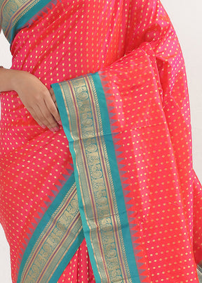 Pink Kanjivaram Pure Silk Saree With Blouse Piece - Indian Silk House Agencies