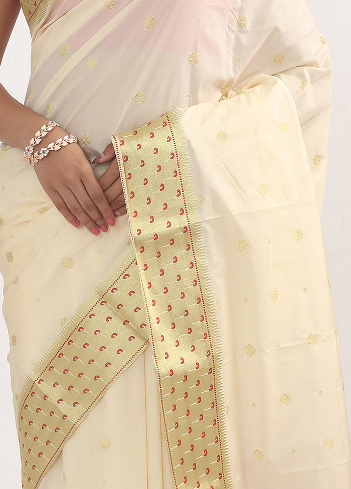 Cream Kanjivaram Silk Saree With Blouse Piece - Indian Silk House Agencies