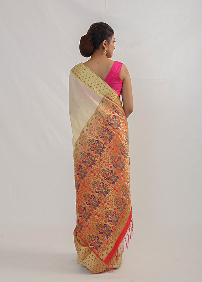 Cream Kanjivaram Silk Saree With Blouse Piece - Indian Silk House Agencies