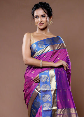 Purple Kanjivaram Pure Silk Saree With Blouse Piece - Indian Silk House Agencies