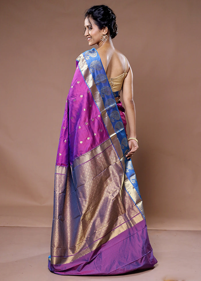 Purple Kanjivaram Pure Silk Saree With Blouse Piece - Indian Silk House Agencies