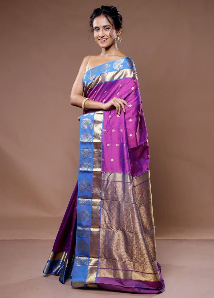 Purple Kanjivaram Pure Silk Saree With Blouse Piece - Indian Silk House Agencies