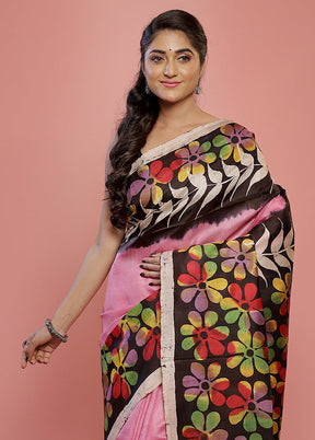 Black Printed Pure Silk Saree With Blouse Piece - Indian Silk House Agencies