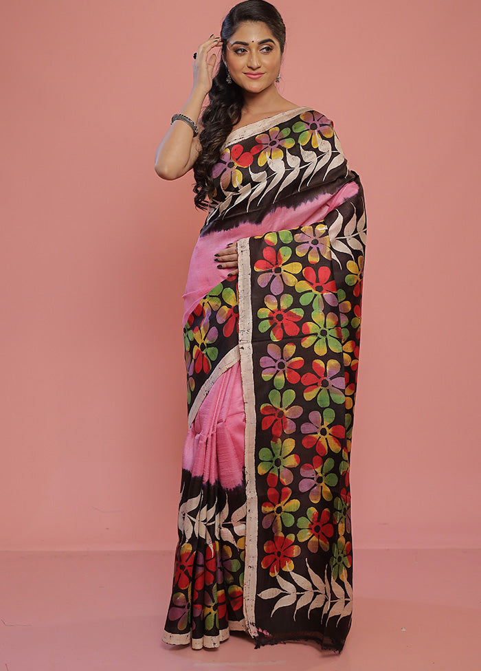 Black Printed Pure Silk Saree With Blouse Piece - Indian Silk House Agencies