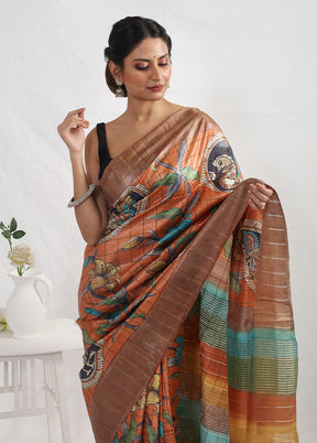 Rust Tussar Pure Silk Saree With Blouse Piece - Indian Silk House Agencies