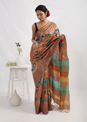 Rust Tussar Pure Silk Saree With Blouse Piece - Indian Silk House Agencies