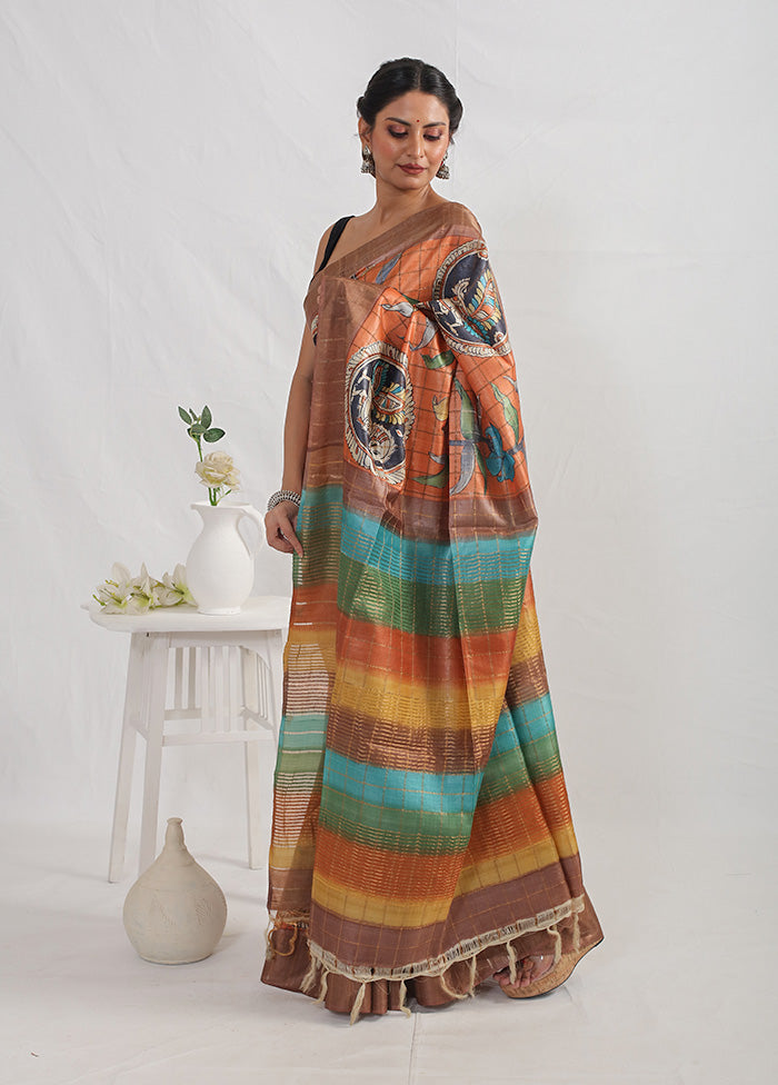 Rust Tussar Pure Silk Saree With Blouse Piece - Indian Silk House Agencies