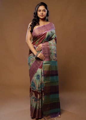 Green Tussar Pure Silk Saree With Blouse Piece - Indian Silk House Agencies