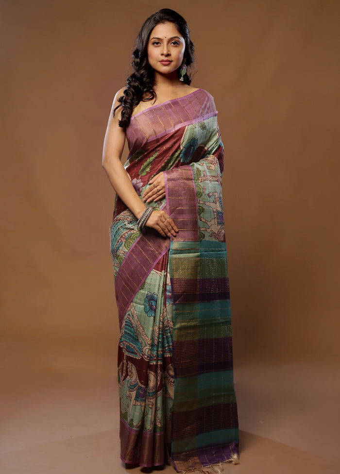 Green Tussar Pure Silk Saree With Blouse Piece - Indian Silk House Agencies