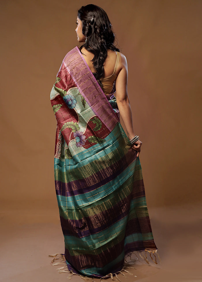 Green Tussar Pure Silk Saree With Blouse Piece - Indian Silk House Agencies