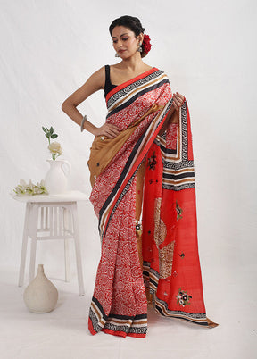 Red Printed Pure Silk Saree With Blouse Piece - Indian Silk House Agencies