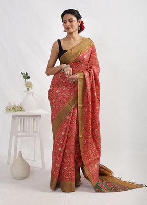 Red Tussar Silk Saree With Blouse Piece - Indian Silk House Agencies