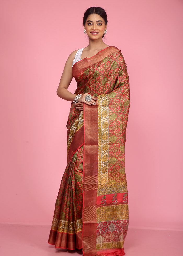 Red Tussar Silk Saree With Blouse Piece - Indian Silk House Agencies