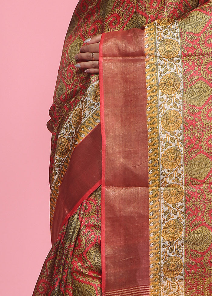 Red Tussar Silk Saree With Blouse Piece - Indian Silk House Agencies