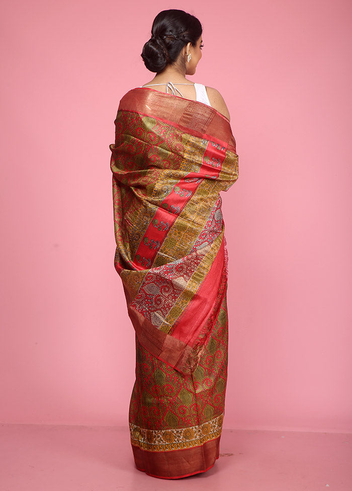 Red Tussar Silk Saree With Blouse Piece - Indian Silk House Agencies