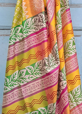 Green Printed Pure Silk Saree With Blouse Piece - Indian Silk House Agencies