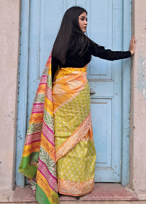 Green Printed Pure Silk Saree With Blouse Piece - Indian Silk House Agencies