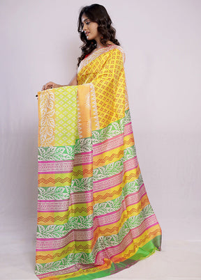 Green Printed Pure Silk Saree With Blouse Piece - Indian Silk House Agencies