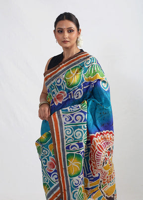 Multicolor Printed Pure Silk Saree Without Blouse Piece