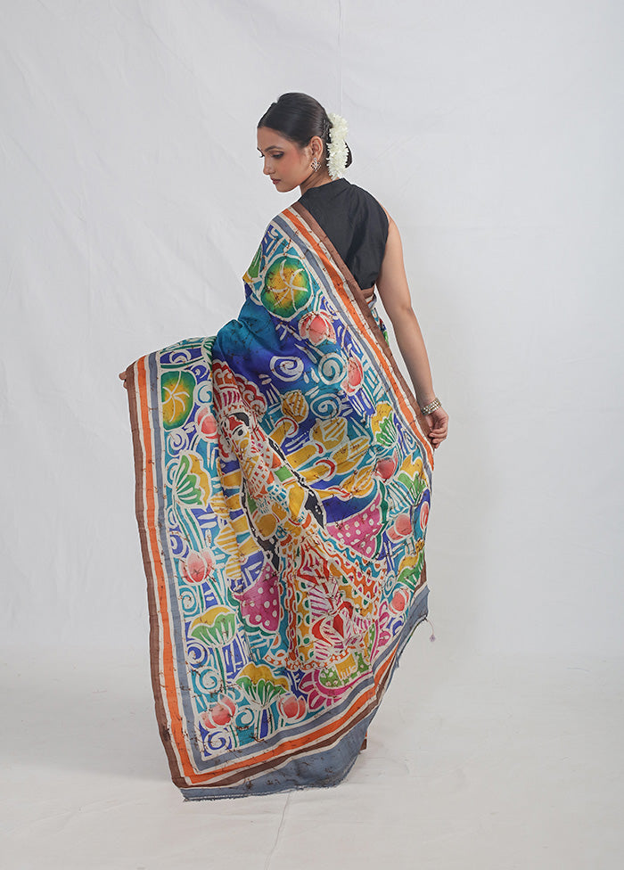 Multicolor Printed Pure Silk Saree Without Blouse Piece