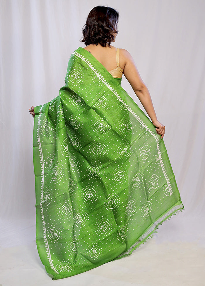 Green Printed Pure Silk Saree With Blouse Piece - Indian Silk House Agencies