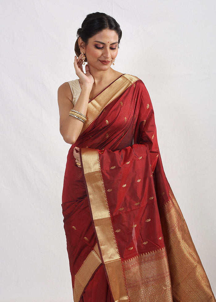 Maroon Kanjivaram Silk Saree With Blouse Piece - Indian Silk House Agencies