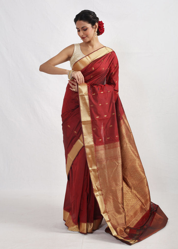 Maroon Kanjivaram Silk Saree With Blouse Piece - Indian Silk House Agencies