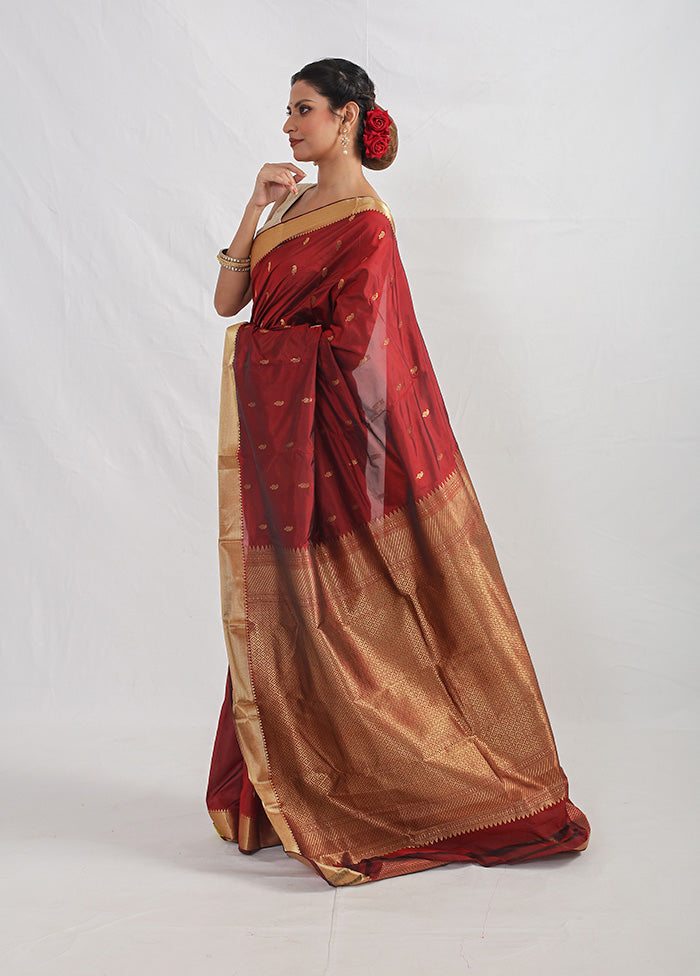 Maroon Kanjivaram Silk Saree With Blouse Piece - Indian Silk House Agencies