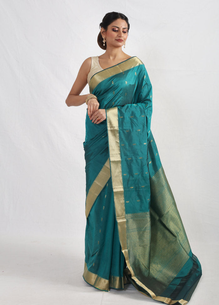 Green Kanjivaram Silk Saree With Blouse Piece - Indian Silk House Agencies