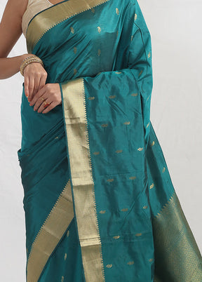 Green Kanjivaram Silk Saree With Blouse Piece - Indian Silk House Agencies