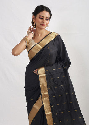 Black Kanjivaram Silk Saree With Blouse Piece - Indian Silk House Agencies