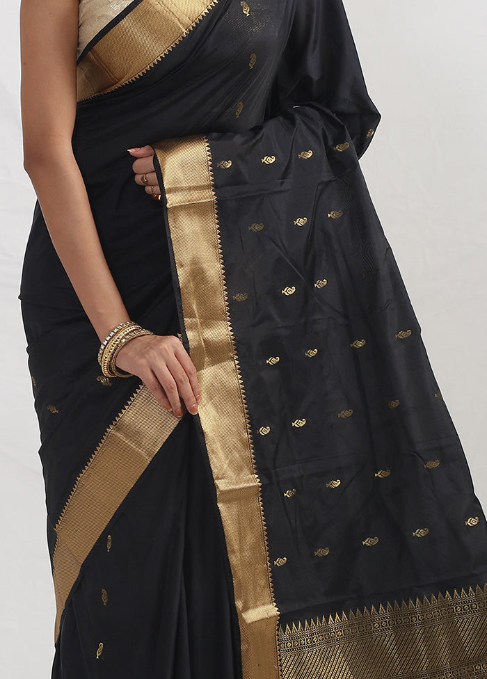 Black Kanjivaram Silk Saree With Blouse Piece - Indian Silk House Agencies