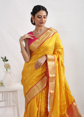 Yellow Kanjivaram Pure Silk Saree With Blouse Piece - Indian Silk House Agencies