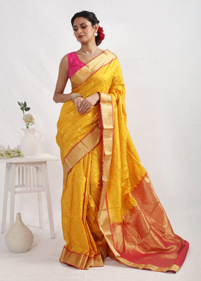 Yellow Kanjivaram Pure Silk Saree With Blouse Piece - Indian Silk House Agencies