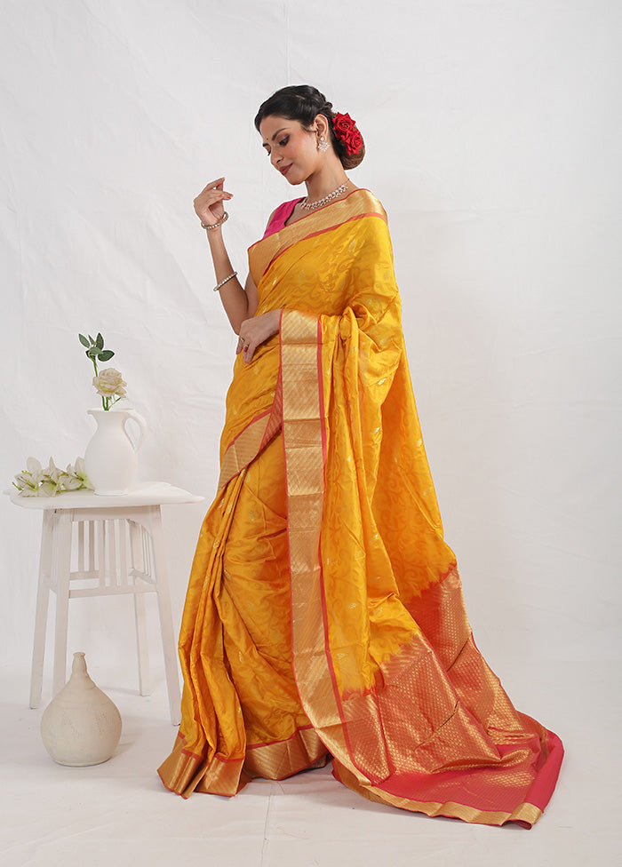 Yellow Kanjivaram Pure Silk Saree With Blouse Piece - Indian Silk House Agencies