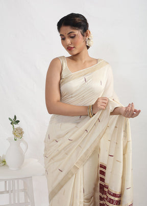 Cream Tussar Pure Silk Saree With Blouse Piece - Indian Silk House Agencies