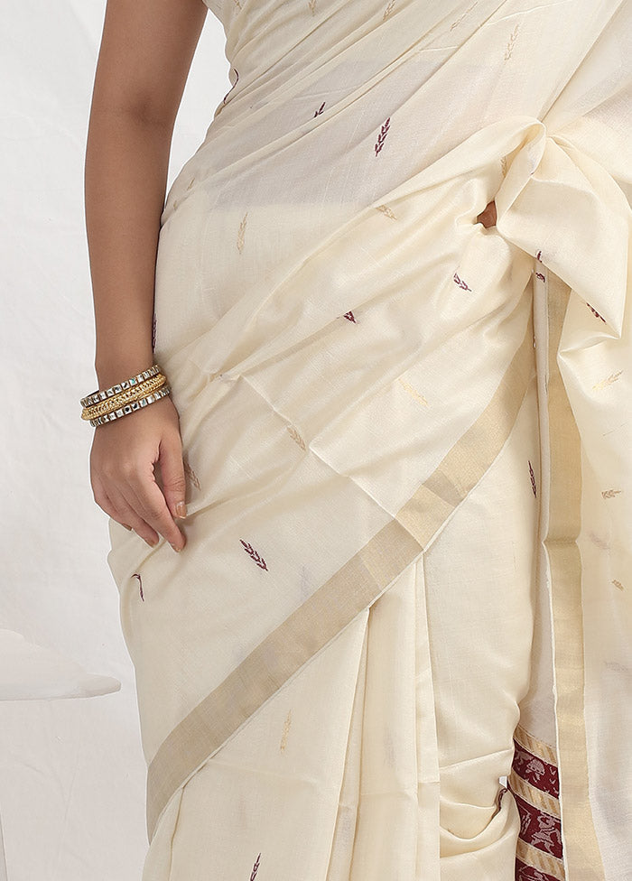 Cream Tussar Pure Silk Saree With Blouse Piece - Indian Silk House Agencies