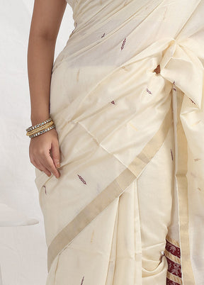 Cream Tussar Pure Silk Saree With Blouse Piece - Indian Silk House Agencies