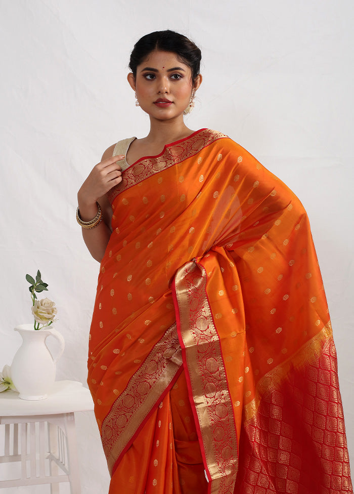 Orange Kanjivaram Pure Silk Saree With Blouse Piece - Indian Silk House Agencies