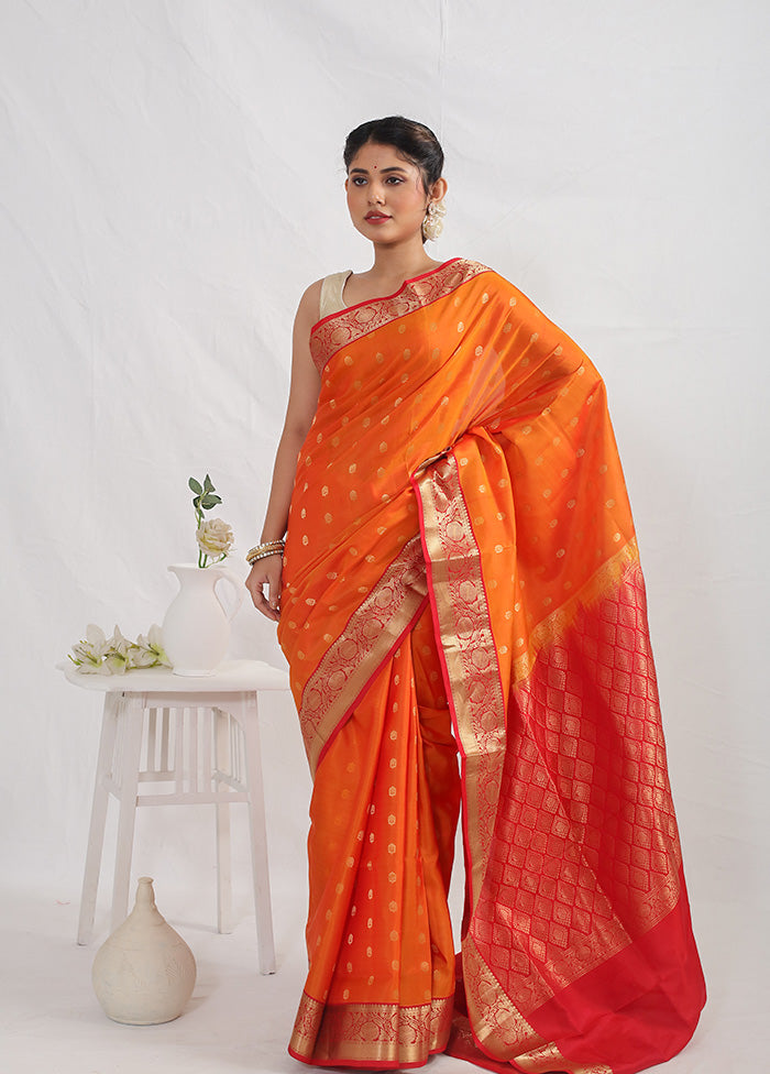 Orange Kanjivaram Pure Silk Saree With Blouse Piece - Indian Silk House Agencies