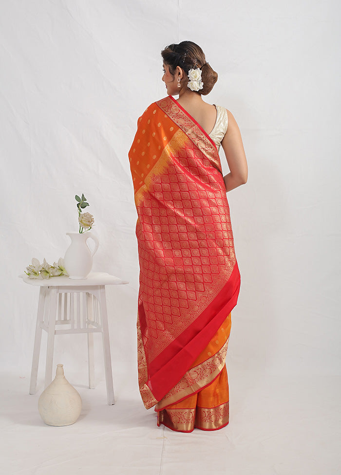 Orange Kanjivaram Pure Silk Saree With Blouse Piece - Indian Silk House Agencies