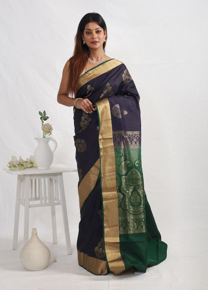 Black Kanjivaram Pure Silk Saree With Blouse Piece - Indian Silk House Agencies