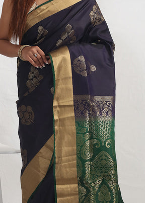 Black Kanjivaram Pure Silk Saree With Blouse Piece - Indian Silk House Agencies