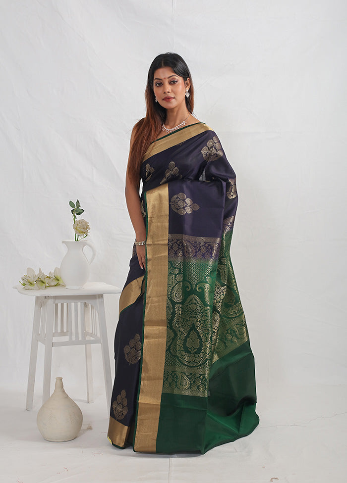 Black Kanjivaram Pure Silk Saree With Blouse Piece - Indian Silk House Agencies