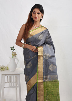 Grey Kanjivaram Pure Silk Saree With Blouse Piece - Indian Silk House Agencies