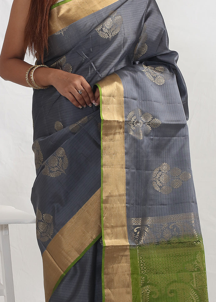 Grey Kanjivaram Pure Silk Saree With Blouse Piece - Indian Silk House Agencies